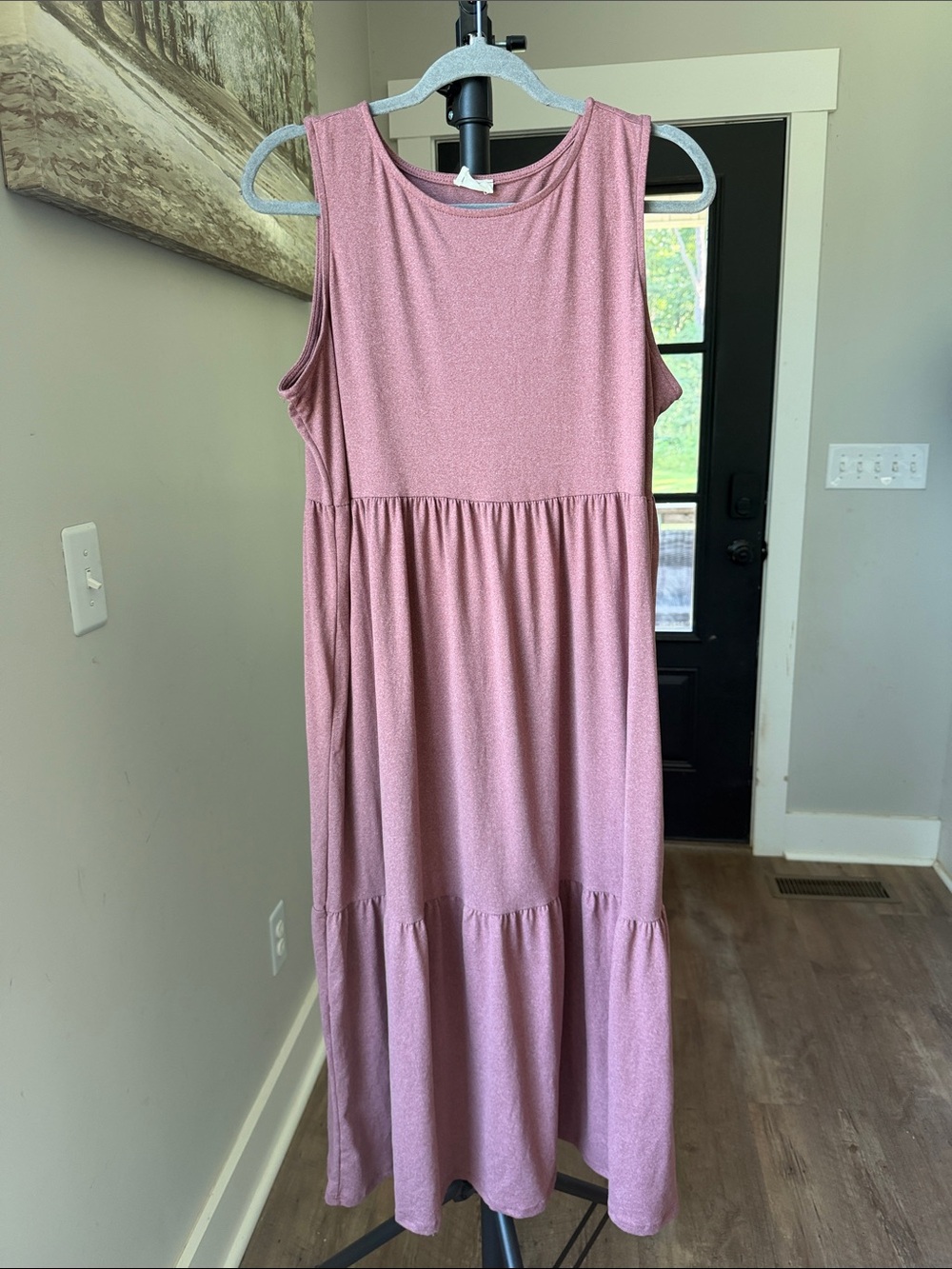 Sleeveless Tiered Midi Dress in Dusty Pink